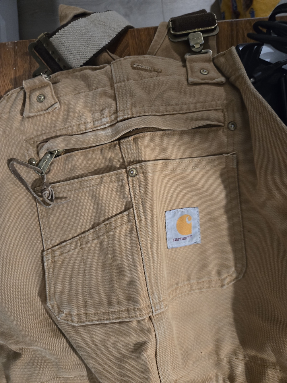 Carhartt Men’s Tan Work Pants - Rugged Bibs  Canvas Utility